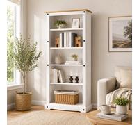 Mews Corona White Tall Bookcase Large Solid Pine Wood