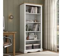 Mews Corona White Tall Large Bookcase Solid Pine Wood