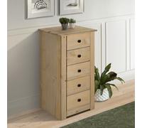 Mews Panama 5 Drawer Tall Chest Of Drawers Solid Pine Wood Waxed Oak Finish