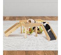 MEWTOGO Guinea Pig Hammock with Platform, Wooden Hideout with Stairs, Safe and Durable Small Pet Bed