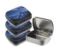 Mewutal 4 Pack Rectangular Empty Hinged Tin Box Metal Tins Storage Box with Hinge Lids Starry Sky Small Storage Case Mini Portable Containers Organizers for Jewelry Bead Pen Nib (Starry Sky)