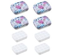 Mewutal 4pcs Mini Tin Box with 12-Wells Empty Watercolor Palette Small Paint Palette Container Portable Painting Tray Delicate Travel Paint Storage Containers for Outdoor Trip (Rose Red Flower)