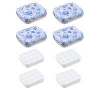 Mewutal 4pcs Mini Tin Box with 12-Wells Empty Watercolor Palette Small Paint Palette Container Portable Painting Tray Delicate Travel Paint Storage Containers for Outdoor Trip Painting (Blue Rose)