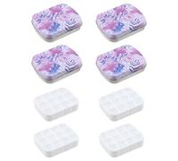 Mewutal 4pcs Mini Tin Box with 12-Wells Empty Watercolor Palette Small Paint Palette Container Portable Painting Tray Delicate Travel Paint Storage Containers for Outdoor Trip Painting (Purple Rose)
