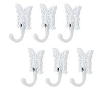 Mewutal 6PCS Butterfly Shaped Wall Hooks White Wall Mounted Coat Hangers Zinc Alloy Towel Hooks for Tie Bag Clothes Scarf, with Screws (Length: 55mm/2.17", Width: 1.38")