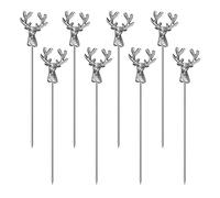 Mewuthede Cocktail Picks,8 Piece Stainless Steel Deer Head Shape Martini Picks Reusable Toothpicks Fruit Picks for Olives, Appetizer, Sandwiches, Cherries (Ancient Silver)