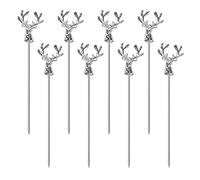 Mewuthede Cocktail Picks,8 Piece Stainless Steel Deer Head Shape Martini Picks Reusable Toothpicks Fruit Picks for Olives, Appetizer, Sandwiches, Cherries (Silver)