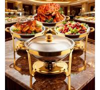 MewVeer Chafing Dishes for Buffet, 4 Pack Round Stainless Steel Chafing Dish Buffet Set with Lid Holder, 5QT Food Warmers for Parties Buffet, Catering Supplies Buffet Display for Party, Wedding
