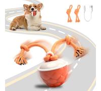 MewZoo Interactive Dog Toys - Interactive Moving Dog Ball Dog Toys for Boredom with Ropes, Emits Bird Sounds to Stimulate Curiosity, Rechargeable Dog Toy for Small Dogs Puppies (Orange-red)