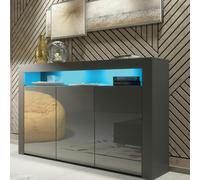 Mex Furnitur Modern Sideboard 155cm - Matt Grey Body with Grey Gloss Doors Free LED Lights - 155 cm - MDF/Chipboard - 1