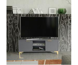 Mex Furniture 120cm TV Unit with Ribbed Fronts and Gold Accents - Bold Grey - 120 cm - 1 - MDF/Chipboard