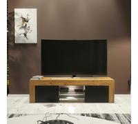 Mex Furniture 130cm Oak TV Unit Cabinet with Black Matt Doors and Free LED Lights - 130 - 1 - MDF/Chipboard