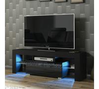 Mex Furniture LTD TV Unit with LED Lighting & Gloss Doors / 130cm in Black Mex Furniture LTD Black