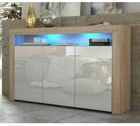 Mex Furniture 155cm Sideboard TV Stand Cupboard Cabinet - White High Gloss Doors & Free LED - 155cm - Oak Matt Body & White Gloss Doors - 1