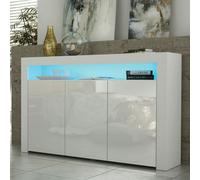 Mex Furniture 155cm Sideboard TV Stand Cupboard Cabinet - White High Gloss Doors with Free LED - 155cm - White Matt Body & White Gloss Doors - MDF/Chipboard
