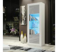 Mex Furniture 170cm Modern Display Cabinet - Grey High Gloss Doors