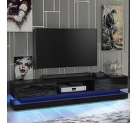 Mex Furniture 180cm Modern TV Unit with Black High Gloss Doors & Free LED Lighting - 180 cm - MDF/Chipboard - Black Matt Body & Black Gloss Doors
