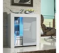 Mex Furniture 83cm Grey Cabinet Cupboard Sideboard with High Gloss Door and Free LED Lights - 83 cm - MDF/Chipboard - White Matt Body & Grey Gloss Door