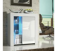 Mex Furniture 83cm White Cabinet with High Gloss Door and LED Lighting Included