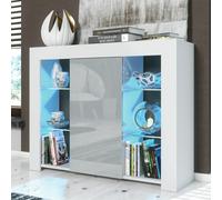 Mex Furniture 97.5cm TV Stand Sideboard - Grey Gloss Doors with Free LED - 97.5cm - White Matt Body & Grey Gloss Doors - MDF/Chipboard