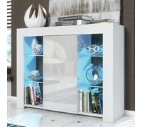 Mex Furniture 97.5cm TV Stand Sideboard - White Gloss Doors with Free LED - 97.5cm - White Matt Body & White Gloss Doors - 1