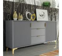 Mex Furniture Captivating Grey 140cm Sideboard with Ribbed Doors, 3 Drawers & Gold Accents - 140 cm - Grey - MDF/Chipboard