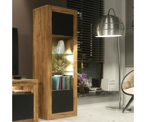 Mex Furniture Charming 170cm Modern Display Cabinet - Black Matt Doors with Free LED lights - 170cm - Oak Matt Body & Black Matt Doors - 1