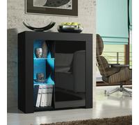 Mex Furniture Distinctive 83cm Cabinet Cupboard Sideboard with Black High Gloss Doors and Free LED Lights