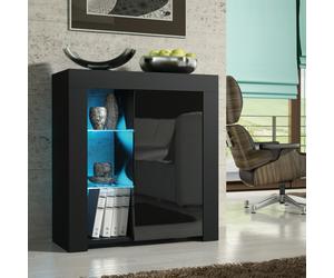 Mex Furniture Distinctive 83cm Cabinet Cupboard Sideboard with Black High Gloss Doors and Free LED Lights