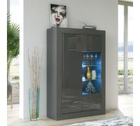Mex Furniture Elegant 140cm Cabinet Sideboard with Grey High Gloss Doors and Free LED Display - 140 cm - Dark Grey Matt Body & Dark Grey Gloss Doors - 1