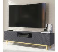 Mex Furniture Elegantly Grey Grooved Front TV Unit 180cm with Gold Accents - 180 cm - 1 - MDF/Chipboard