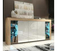 Mex Furniture Exclusive 164cm Modern Sideboard TV Unit Display Cabinet Cupboard High Gloss Doors - 164 cm - Oak Matt Body & White Gloss Doors - 1