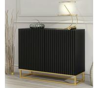 Mex Furniture Graceful Black Sideboard with Fluted Fronts & Gold Legs - 100cm Storage Unit - 100cm - Black - MDF/Chipboard