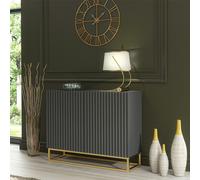 Mex Furniture Graceful Grey Sideboard with Fluted Fronts & Gold Legs - 100cm Storage Unit - 100cm - Grey - MDF/Chipboard
