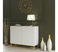 Mex Furniture Graceful White Sideboard with Fluted Fronts & Gold Legs - 100cm Storage Unit - 100cm - White - MDF/Chipboard