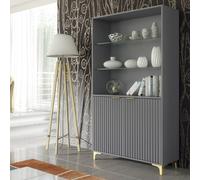 Mex Furniture LTD Display Cabinet Tide Crest 175cm - Dark Grey with Fluted Doors Mex Furniture LTD Dark Grey