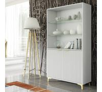 Mex Furniture LTD Display Cabinet Tide Crest 175cm - White with Fluted Doors Mex Furniture LTD White