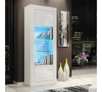 Mex Furniture 170cm Modern Display Cabinet - White Gloss Doors with LED