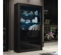 Mex Furniture LTD Display Cabinet with LED Lights & Gloss Doors / 170cm in Black Mex Furniture LTD Black