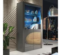 Display Cabinet with LED Lights & Gloss Doors / 170cm Mex Furniture LTD Dark Grey One Size