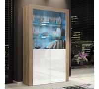 Mex Furniture LTD Display Cabinet with LED Lights & Gloss Doors / 170cm in Light Oak Mex Furniture LTD Light Oak