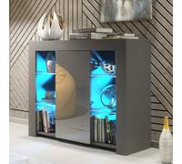 Sideboard Harbor 97Cm - Dark Grey With Gloss Doors And Led Lights