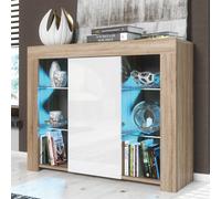 Mex Furniture LTD Sideboard Harbor 97cm - Oak & White Gloss Doors & LED Lights Mex Furniture LTD Multicolor