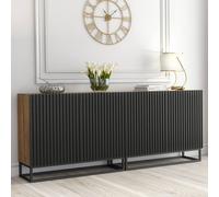 Mex Furniture LTD Sideboard Ripple Duo 200cm - Oak & Black Fluted Doors in Dark Brown Mex Furniture LTD Dark Brown