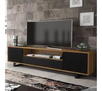 Mex Furniture LTD TV Unit Blackridge 200cm - Dark Oak with Black Fluted Doors & Drawer in Dark Brown Mex Furniture LTD Dark Brown