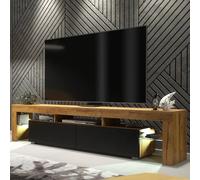 Mex Furniture LTD TV Unit Nova 200cm - Dark Oak & Black Matt Doors & LED Lights Mex Furniture LTD Multicolor