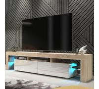 Mex Furniture LTD TV Unit Nova 200cm - Oak & White Gloss Doors & LED Lights Mex Furniture LTD Multicolor