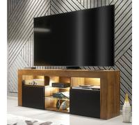 Mex Furniture LTD TV Unit Pulse 145cm - Dark Oak with Black Matt Doors + LED Lights in Brown Mex Furniture LTD Brown