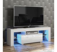 TV Unit with LED Lighting & Gloss Doors / 130cm Mex Furniture LTD White One Size