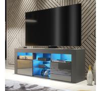 TV Unit with LED Lighting & Gloss Doors / 145cm Mex Furniture LTD Dark Grey One Size